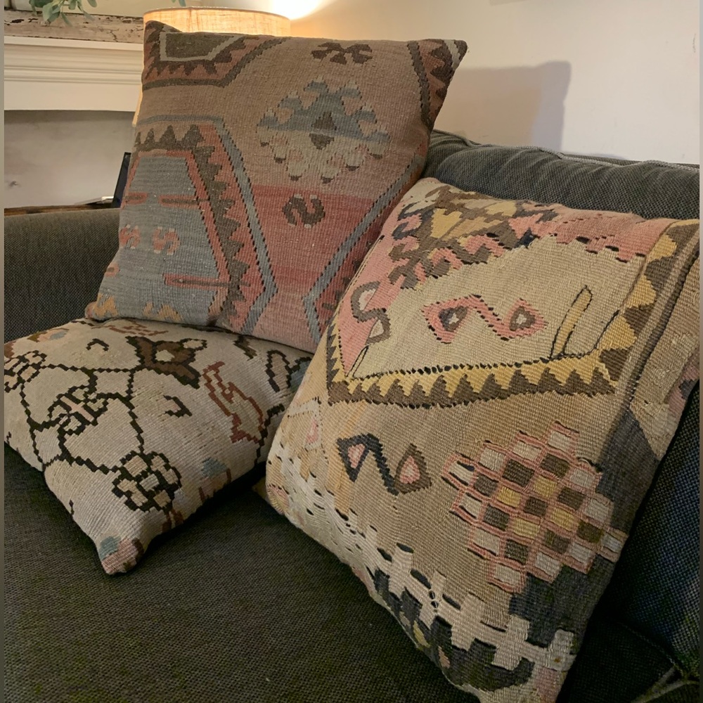 Set of 3 Vintage Kilim Pillow Covers + Inserts